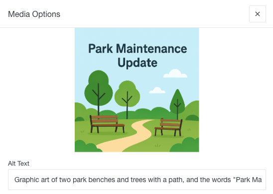 Screenshot of SND interface showing an uploaded graphic and an "Alt Text" field