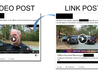 The post on the left is a video post, missing a link to key information about the story. While the video is good, the viewer has no where to go to get updates. Whereas a link post (right) offers the great video -- indicated with a play button on the image -- as well as the full story and updates.